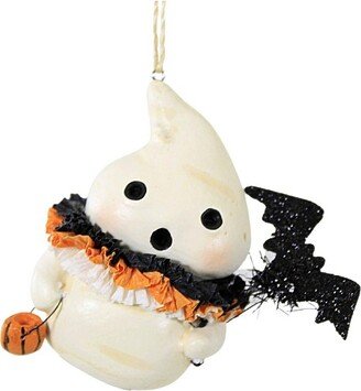 Bethany Lowe Designs Bethany Lowe Little Boo With Bat - One Ornament 2.75 Inches - Halloween Ghost - Ma2091 - Paper - Off-White