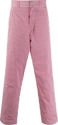 Pinstriped Button-Tab Straight-Leg Trousers