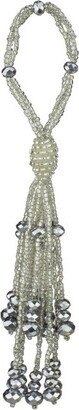 Allstate Floral 6.5 White and Silver Beaded Ball with Tassels Christmas Ornament