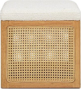 Nina 18 Cane Webbing Cube Ottoman, Ivory White Boucle