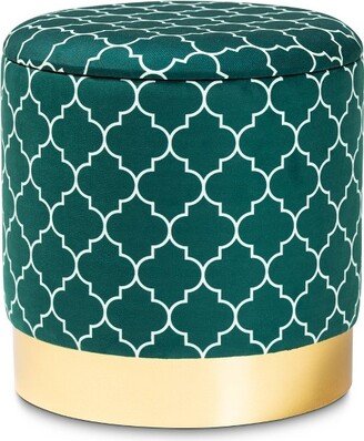 Serra Quatrefoil Velvet Upholstered Metal Storage Ottoman