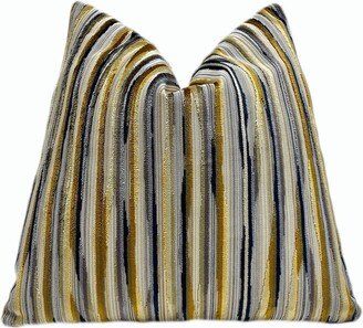 Gold Navy Alternative Stripe Velvet Throw Pillow Cover | Cream Decorative Lumbar