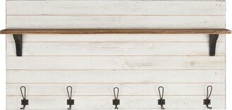 Kate & Laurel All Things Decor 46.1 x 26 Wall Shelf with 5 Hooks White/Brown - Uniek