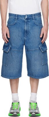 Blue Paneled Denim Shorts