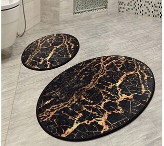 Gold Marble Bathroom Rug Set, Black Bath Mat, Non Slip Rug, Oval Shaped Bathroom Rug Set, Shower Mat, Toilet Mat, Shower