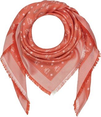 Women's Orange Monogram Silk / Wool Jacquard Scarf Shawl