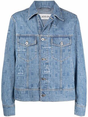 Maze-Print Denim Jacket