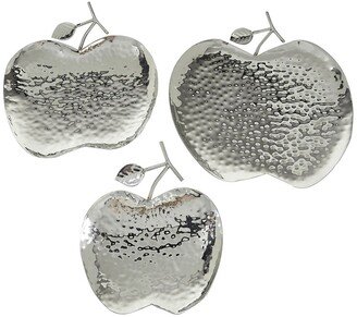 WILLOW ROW Silver Metal Apple Fruit Tray - Set of 3