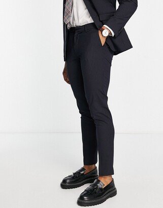 skinny pinstripe suit pants in navy