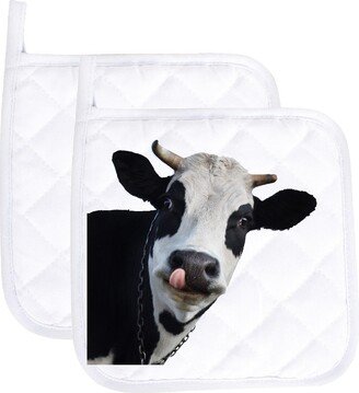 Cow Sticking Tongue Out Funny Potholder Oven Mitts Cute Pair Kitchen Gloves Cooking Baking Grilling Non Slip Cotton