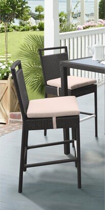 Tropez Outdoor Patio Wicker Barstool with Water Resistant Beige Fabric Cushions - 29