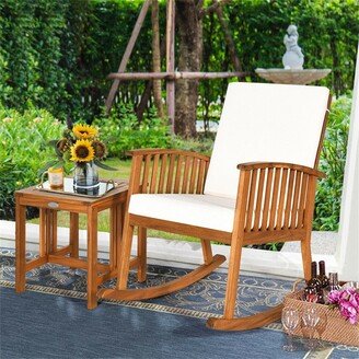 BESTCOSTY Acacia Wood Patio Rocking Chair Table Set