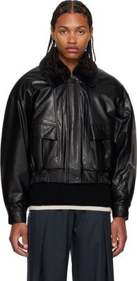 Black Padded Faux-Leather Jacket