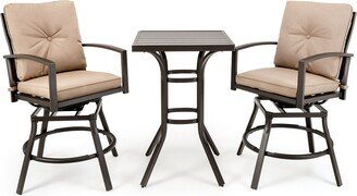 Patio 3pcs Swivel Bar Height Bistro Set Cushioned Table Stools