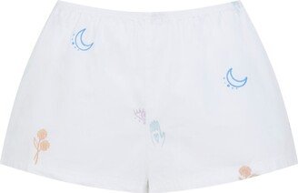 Peachaus Tsubaki Embroidered Cotton Shorts - Glacier White