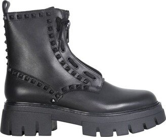 Front-Zip Studded Combat Boots