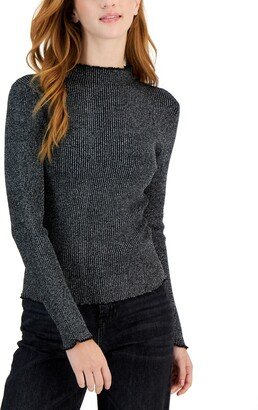 Juniors' Ribbed Mock-Neck Lurex Sweater