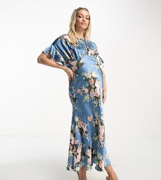 ASOS DESIGN Maternity satin midi dress with blouson bodice in vintage floral print