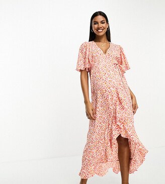 Vero Moda Maternity wrap front maxi tea dress in ditsy floral