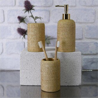 Natural 3 Pcs. Bathroom Set in Gold Color/Soap Dish & Toothbrush Holders