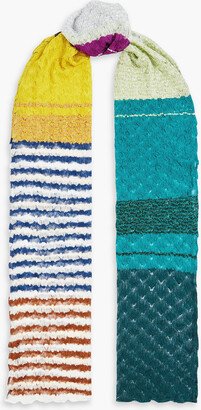 Patchwork-effect metallic crochet-knit scarf