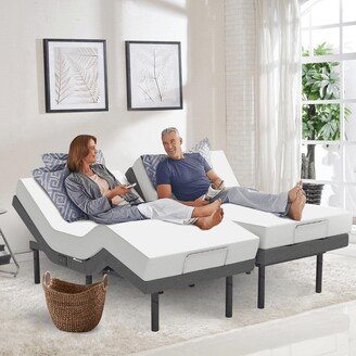 Renanim Adjustable Bed Base with 14-inch Medium Gel Memory Foam Mattress, Dual Massage, USB Ports, App, Remote