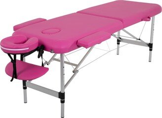 BestMassage Aluminum Massage Table Portable Massage Bed Height Adjustable Spa Bed 2 Fold Facial Tattoo Salon Bed W/Face Cradle Carry Case (Pink)