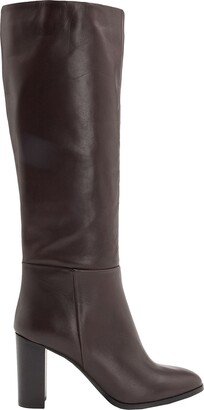 LEONARDO PRINCIPI Leather Heeled Tall Boots Knee Boots Burgundy