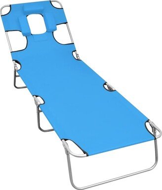 Folding Sun Lounger with Head Cushion Steel Turqoise Blue