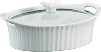 French White 1.5qt Oval Ceramic Casserole with Glass Cover