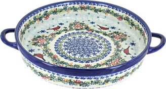 Blue Rose Pottery Blue Rose Polish Pottery Winter Cardinal Large Round Baker with Handles