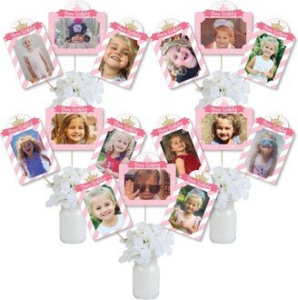 Big Dot of Happiness Little Princess Crown - Pink and Gold Princess Birthday Party Picture Centerpiece Sticks - Photo Table Toppers - 15 Pieces