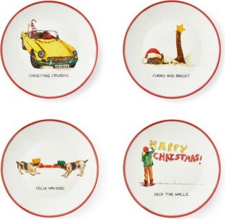 Kit Kemp for Spode Christmas Doodles Tidbit Plates 4 Piece, Service for 4