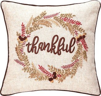 Thankful Harvest Wreath 18 x 18 Embroidered Throw Pillow