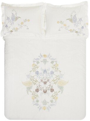 Hyacinth 3Pc Embroidered Button Closure Cotton Duvet Cover Set