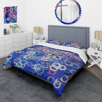 Designart 'White & Orange Line Circles On Blue' Modern Duvet Cover Set