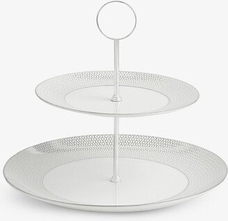 Gio Platinum Geometric-pattern Two-tier Bone-china Cake Stand