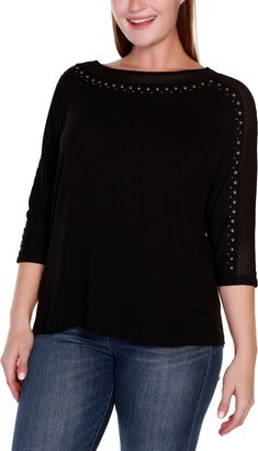 Size Embellished Dolman with Mesh Inset Top