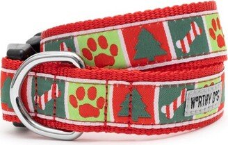 The Worthy Dog Good Tidings Adjustable Dog Collar - Red/Green - M