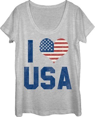 Women's Lost Gods Fourth of July I Heart USA Scoop Neck - Athletic Heather - Small