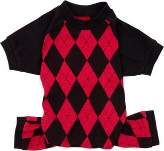 Leveret Dog Cotton Pajama Argyle Black and Red - Black Red