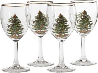 Christmas Tree 13 Ounces Wine Glasses with Gold Rims, Set of 4 - 13 oz.