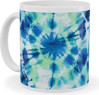 Mugs: Ink Splat Indigo And Green Tie Dye Ceramic Mug, White, 11Oz, Blue