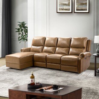 ARTFUL LIVING DESIGN Placido Genuine Leather Sectional Sofa with Wood Base