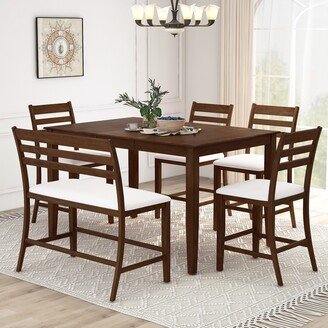 RASOO Farmhouse Extendable 6-Piece Dining Set with Bench and Chairs