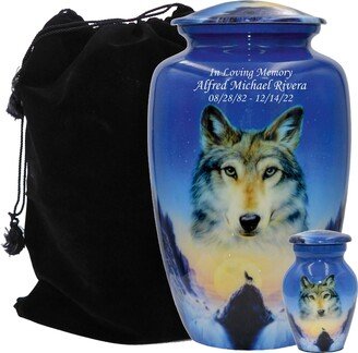 Winter Wolf Cremation Urn, Customized Adult Funeral Urn With Personalization