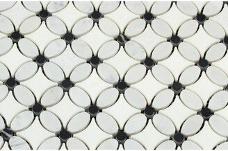 Thassos White Marble Honed Florida Flower Mosaic Tile W/Black Dots