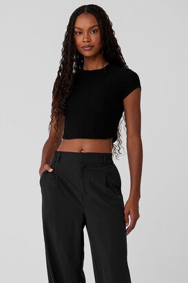 Ribbed Sea Coast Cropped Short Sleeve T-Shirt in Black, Size: XS