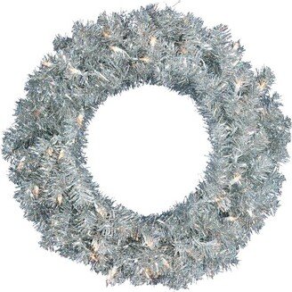 24 Silver Artificial Christmas Wreath, Warm White Dura-lit LED Mini Lights