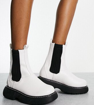 Public Desire Wide Fit Concept curved sole chelsea boots in off white